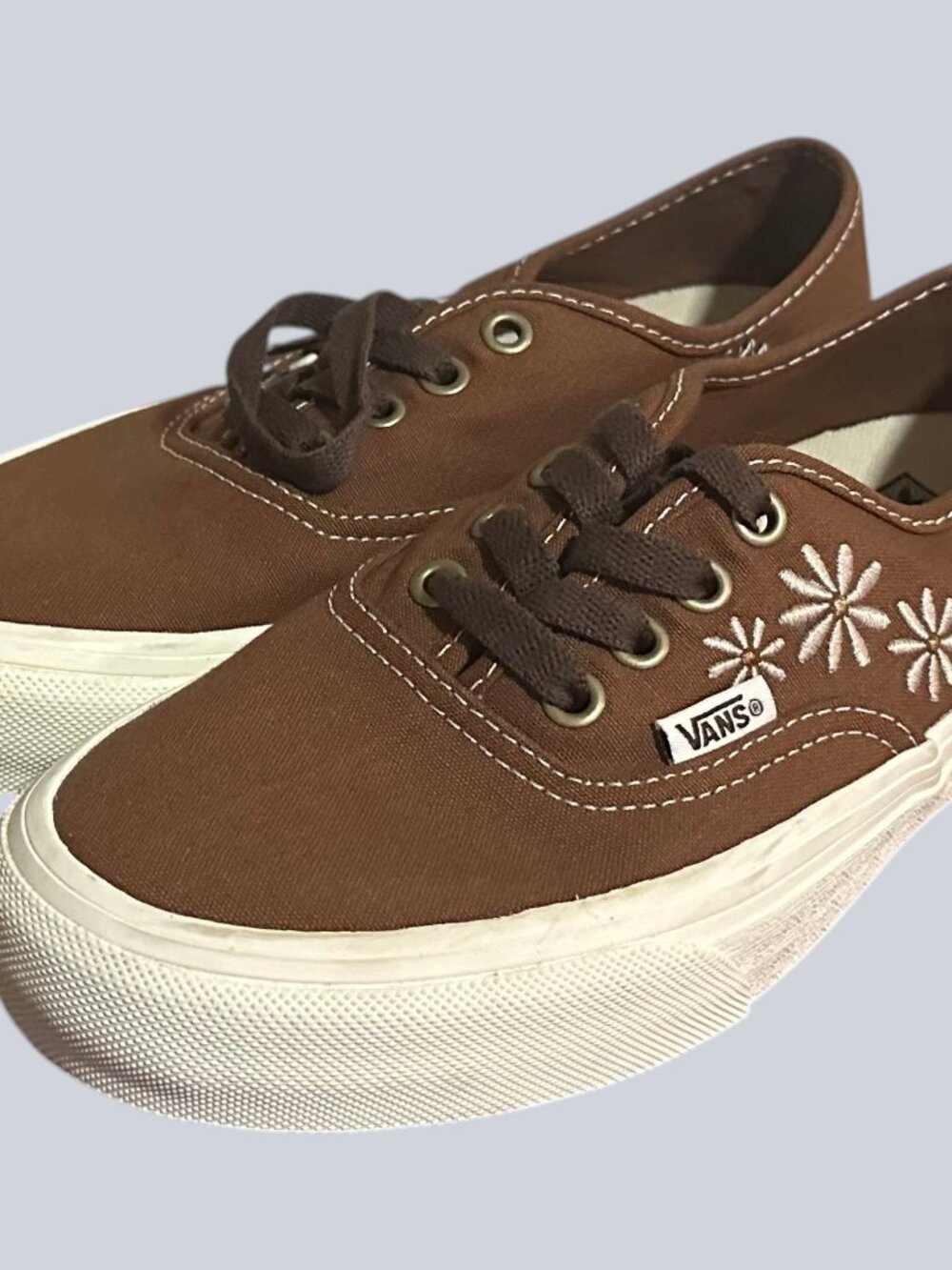 Vans Brown Canvas Sneakers with Floral Embroidery Size 6.5 - Picture 1 of 4
